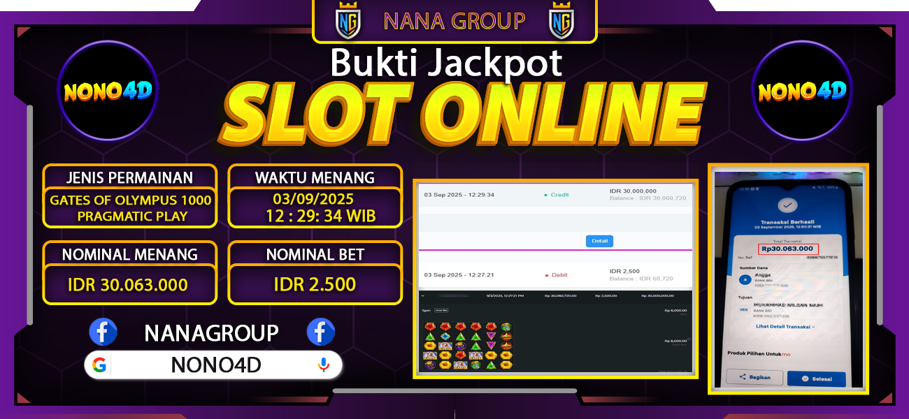 Bukti Kemenangan Besar Dibayar lunas Member NONO4D RP 30.063.000, 3 September 2025