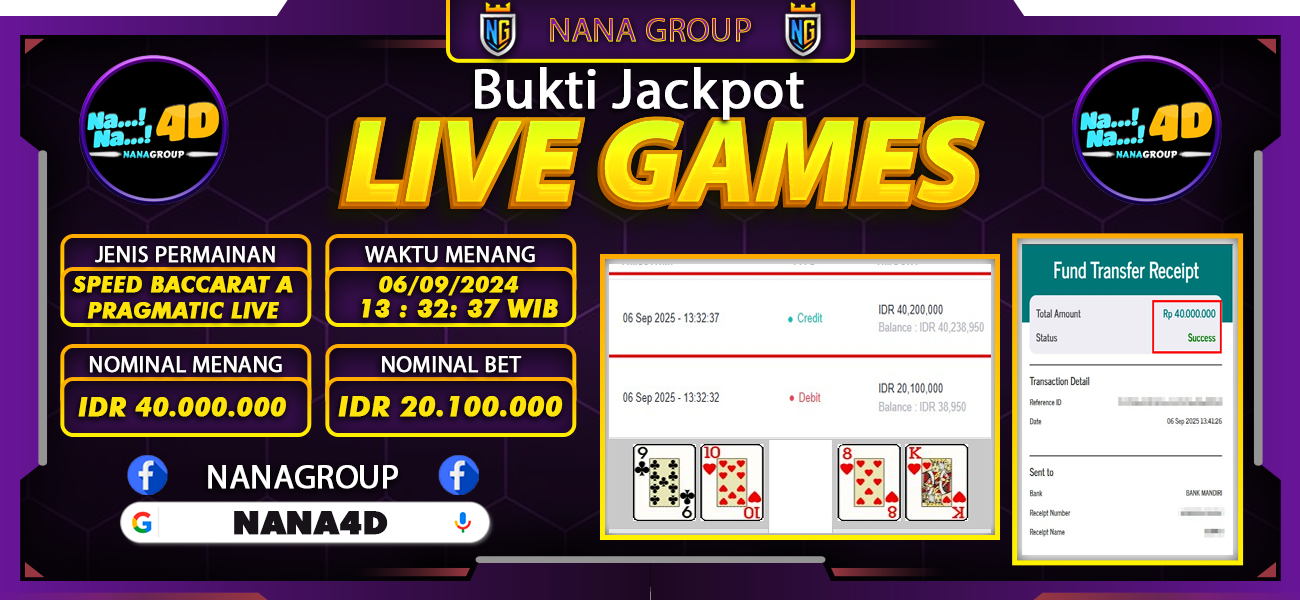 Bukti Kemenangan Besar Dibayar lunas Member NANA4D RP 40.000.000, 6 September 2025